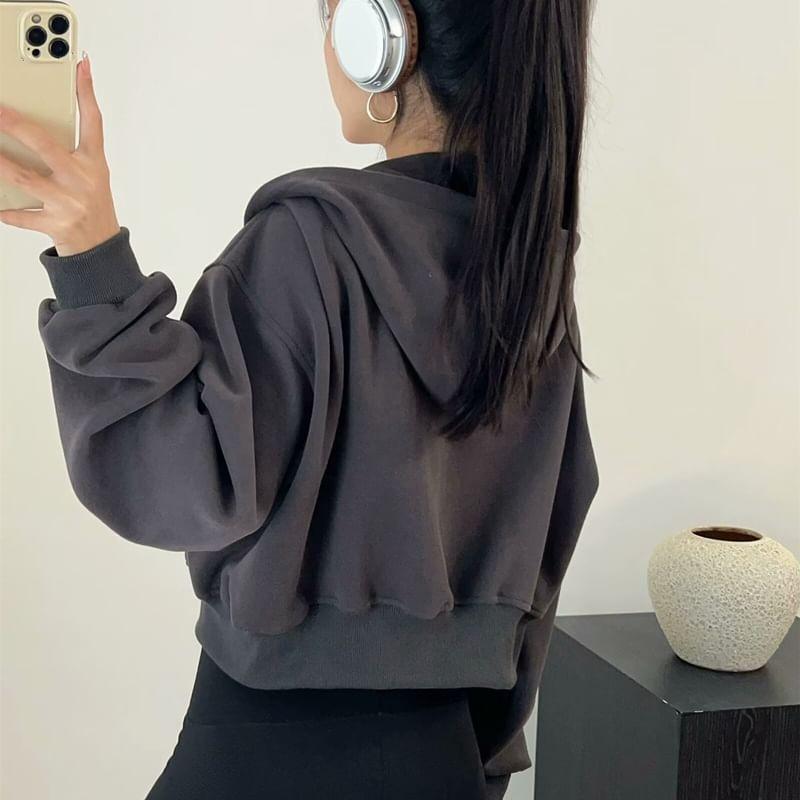 Plain Crop Zip-Up Hoodie Product Image