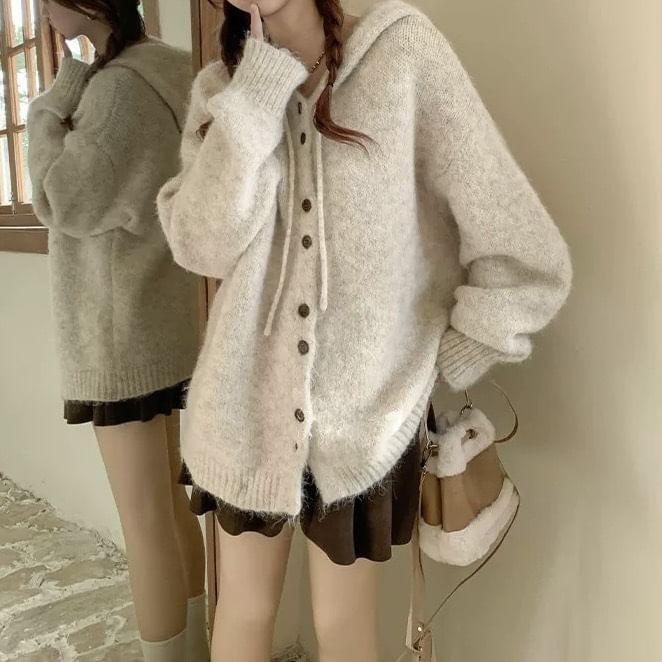 Plain Hooded Cardigan Product Image