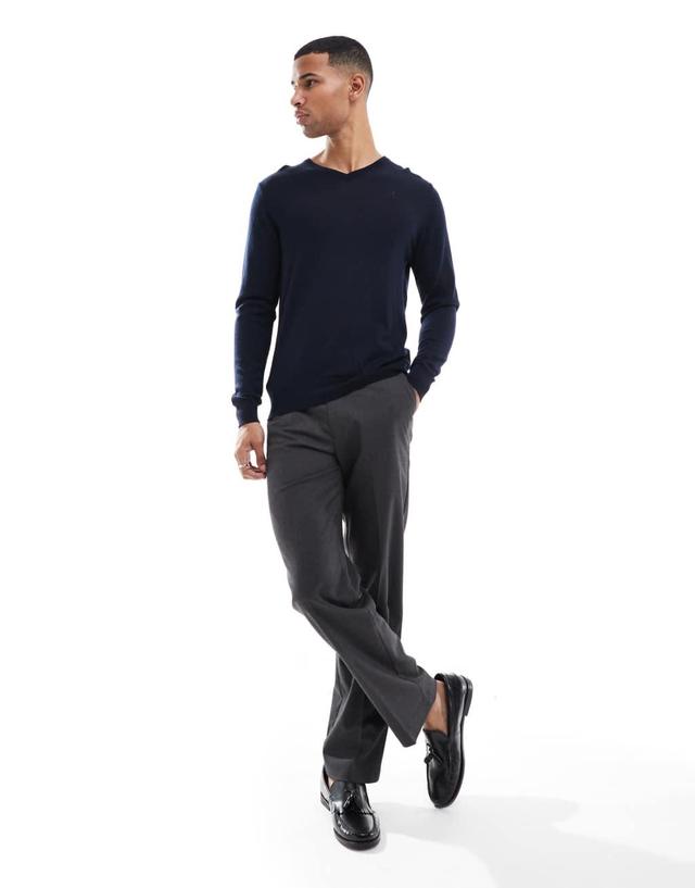 Scalpers classic V-neck sweater in navy   Product Image