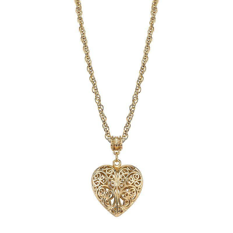 2028 14K Gold-Dipped Filigree Heart with Crystal Accent Necklace 18 Product Image