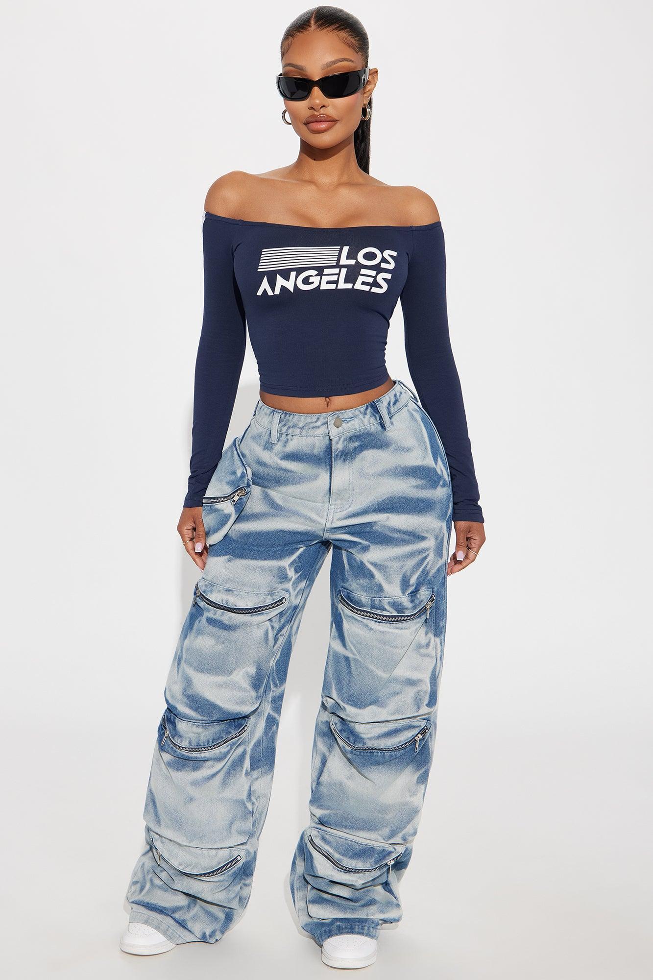 LA Angels Off Shoulder Top - Navy Product Image