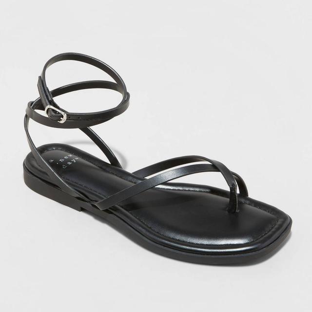 Womens Luisa Ankle Strap Thong Sandals - A New Day Black 9.5 Product Image