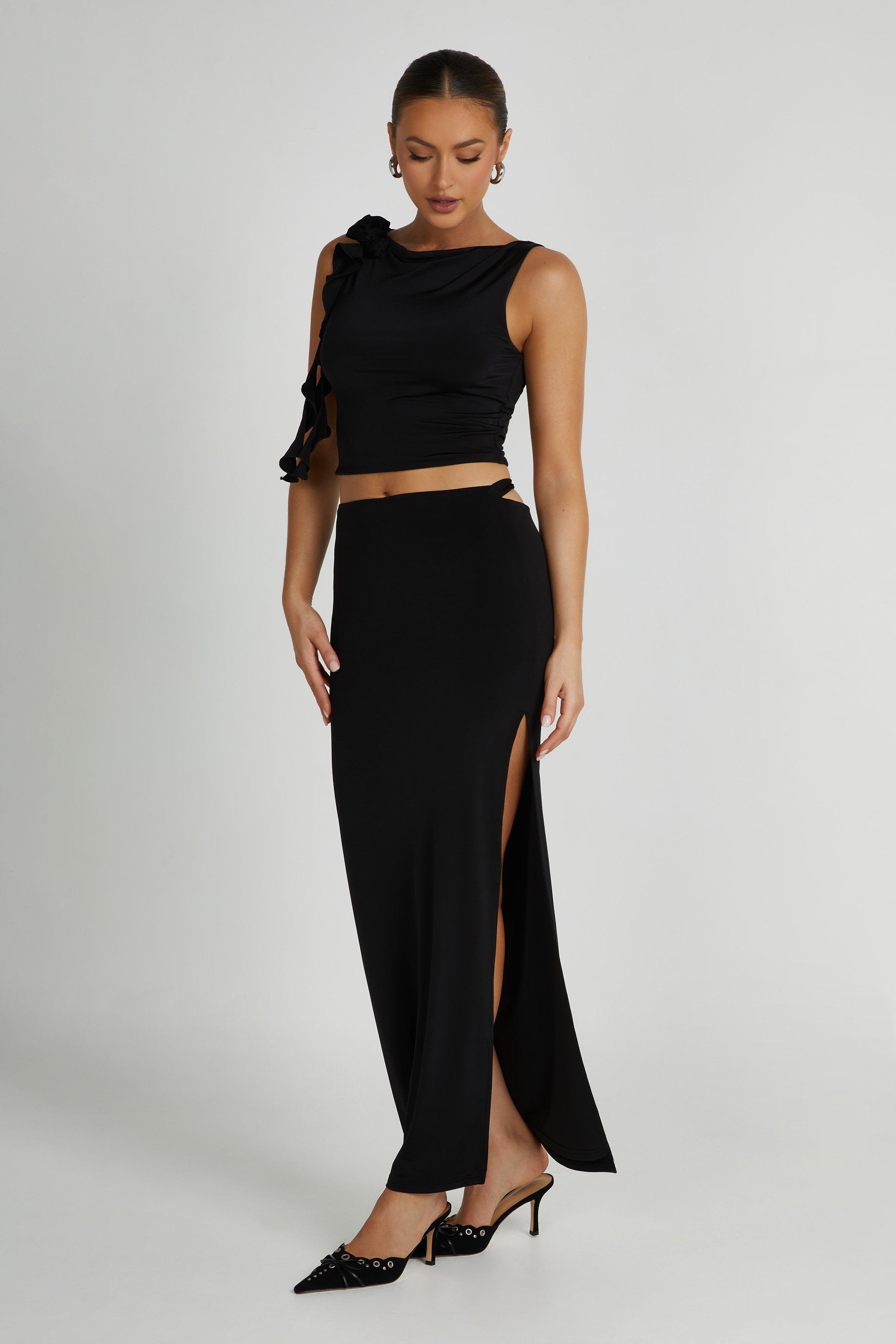 Jeanine Cowl Back Maxi Skirt - Black Product Image