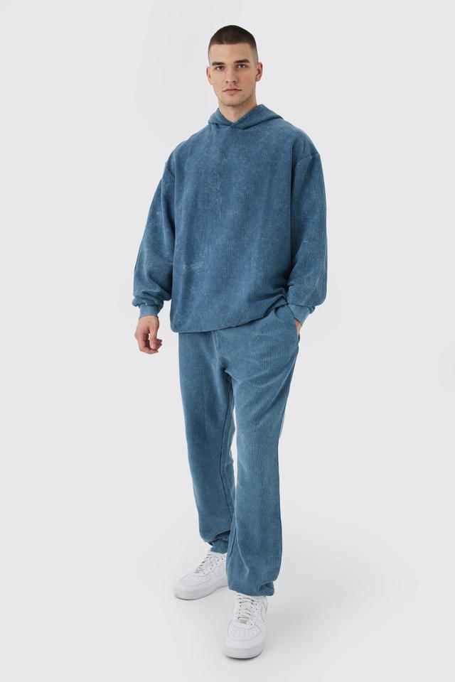 Tall Oversized Washed Cord Hooded Tracksuit | boohooMAN USA Product Image