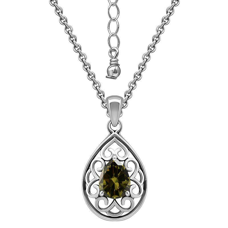 Aleure Precioso Sterling Silver Pear Shaped Gemstone Pendant Necklace, Womens Silver Tone Green Product Image