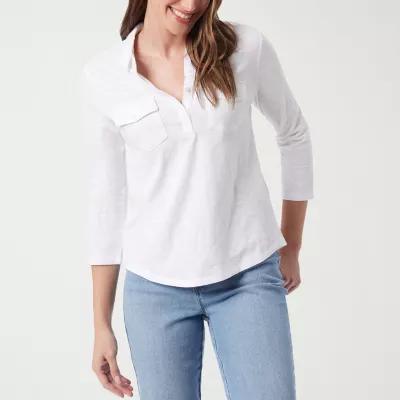 Gloria Vanderbilt Womens V Neck 3/4 Sleeve Polo Shirt Product Image