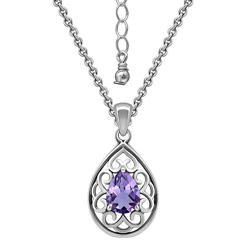 Aleure Precioso Sterling Silver Pear Shaped Gemstone Pendant Necklace, Womens Silver Tone Purple Product Image