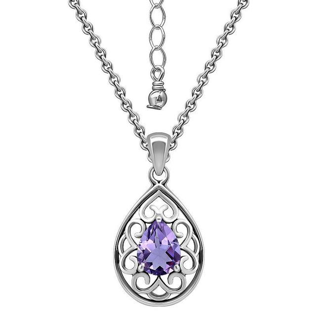 Aleure Precioso Sterling Silver Pear Shaped Gemstone Pendant Necklace, Womens Silver Tone Purple Product Image