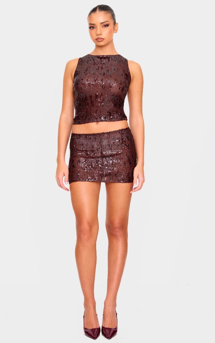 Chocolate Brown Sequin Long Top Product Image