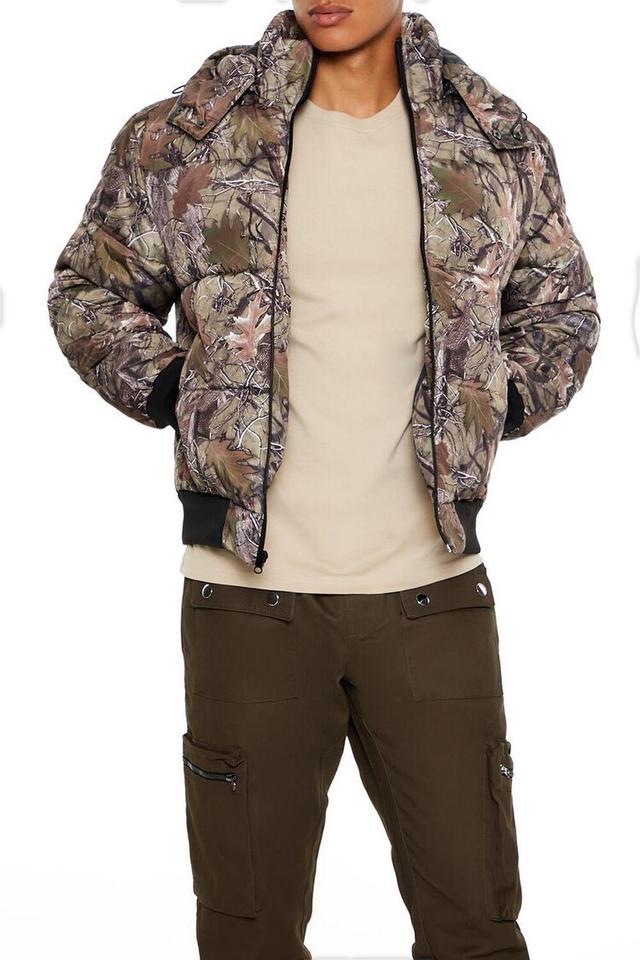 Hooded Leaf Print Puffer Jacket | Forever 21 Product Image