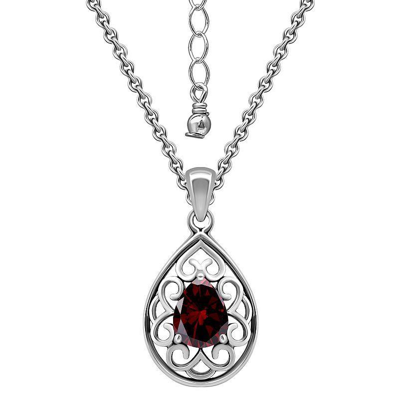 Aleure Precioso Sterling Silver Pear Shaped Gemstone Pendant Necklace, Womens Silver Tone Red Product Image