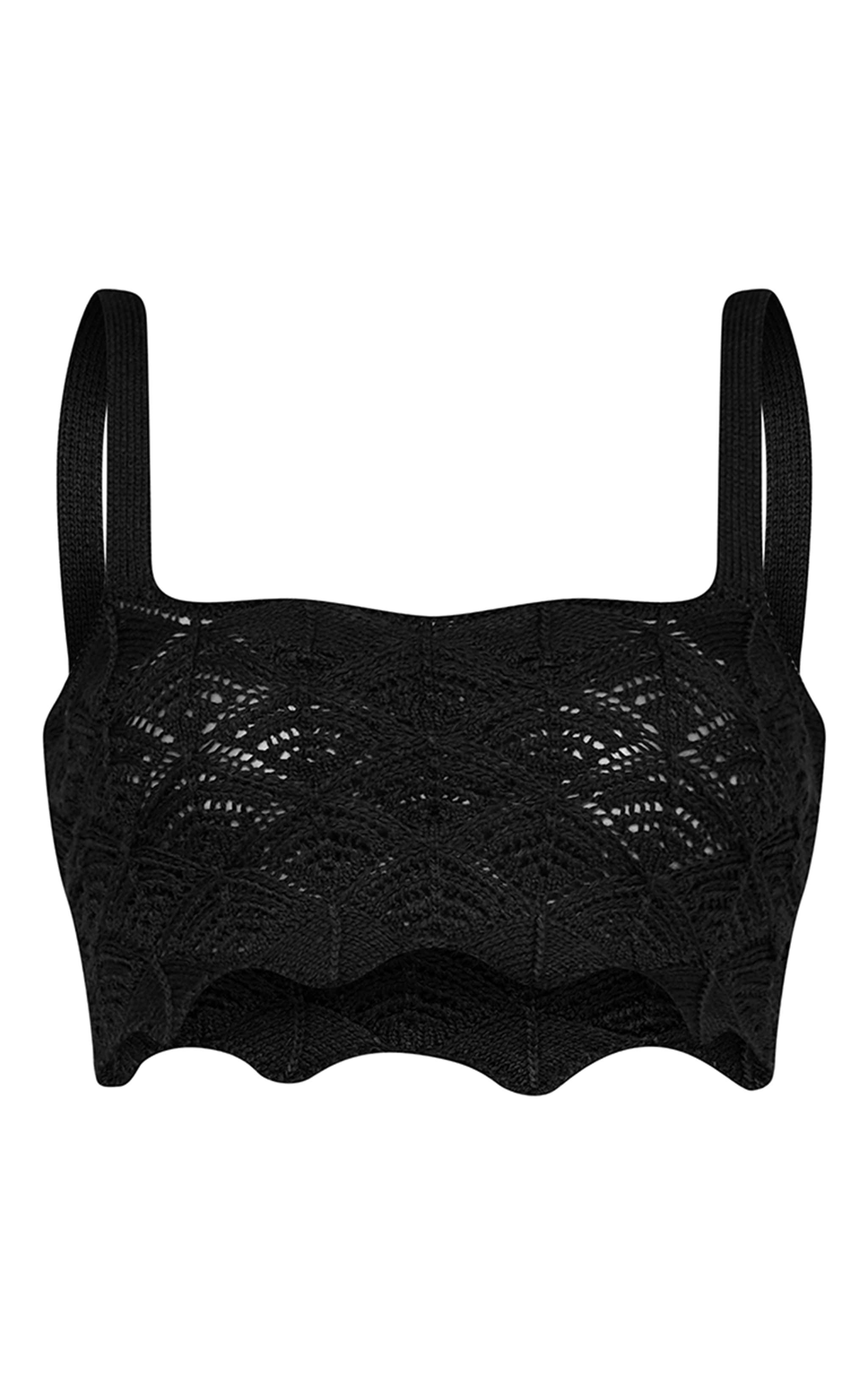 Black Patterned Crochet Knit Square Neck Crop Top Product Image