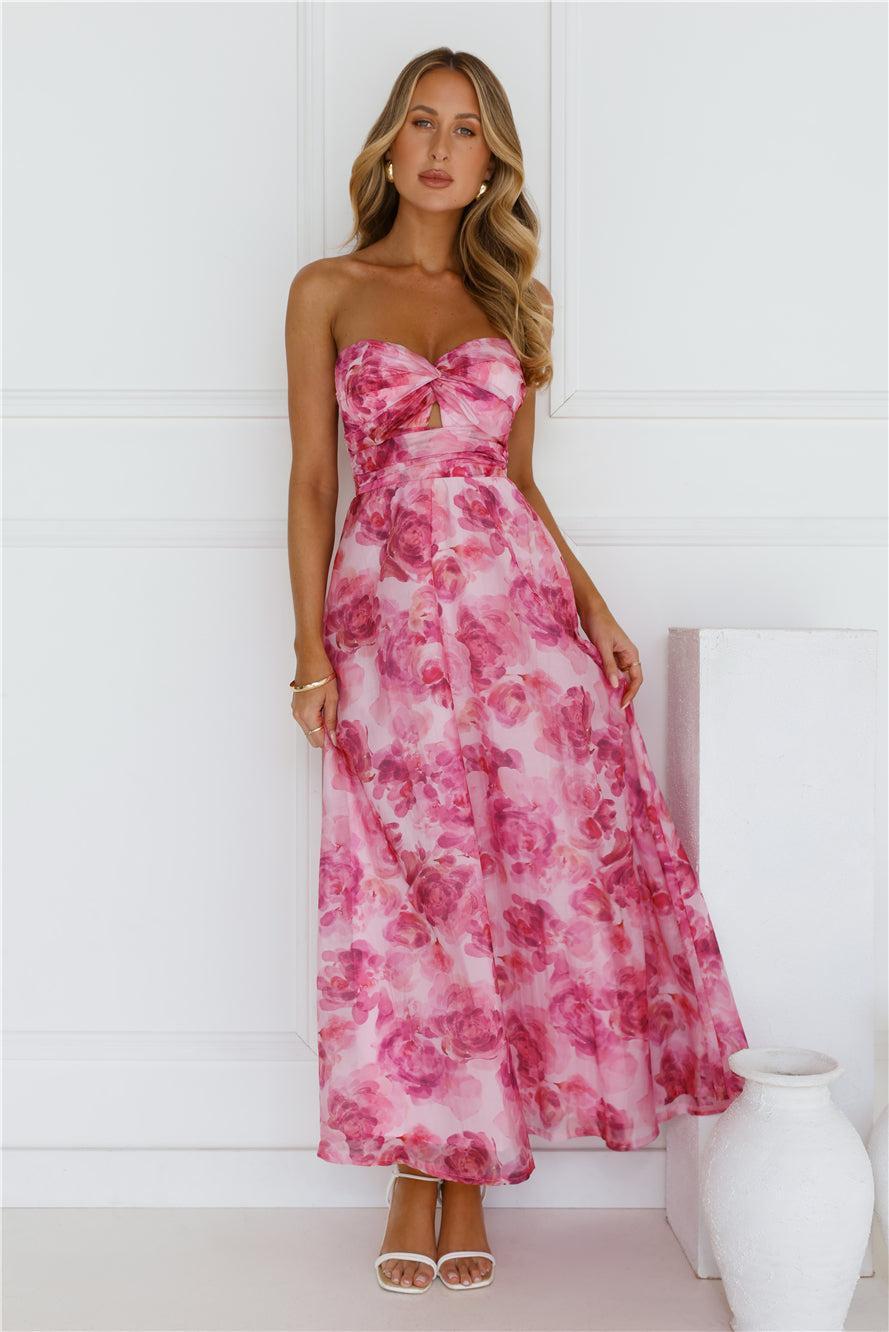 Flower Fields Strapless Maxi Dress Pink Product Image