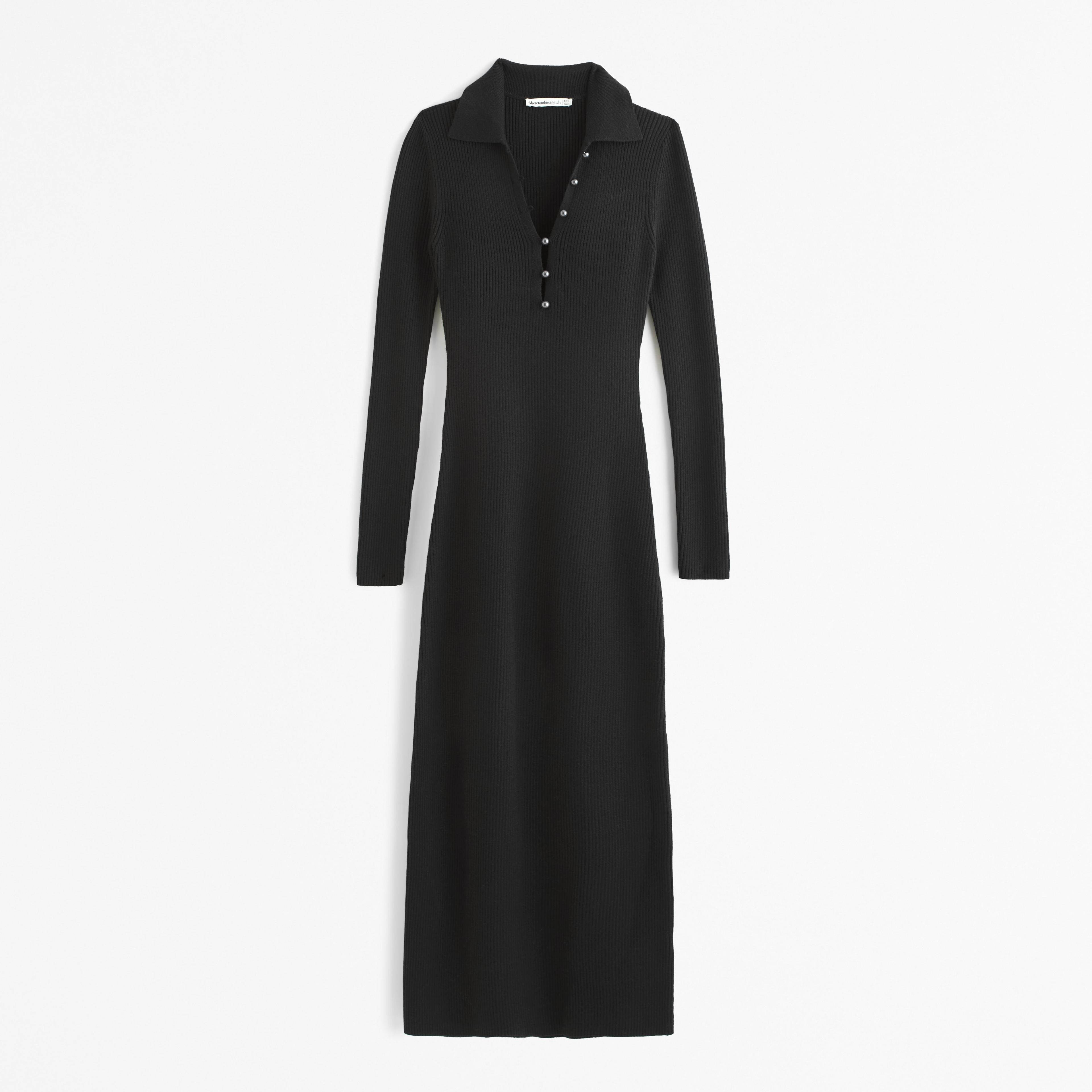 Long-Sleeve Collared Midi Sweater Dress Product Image