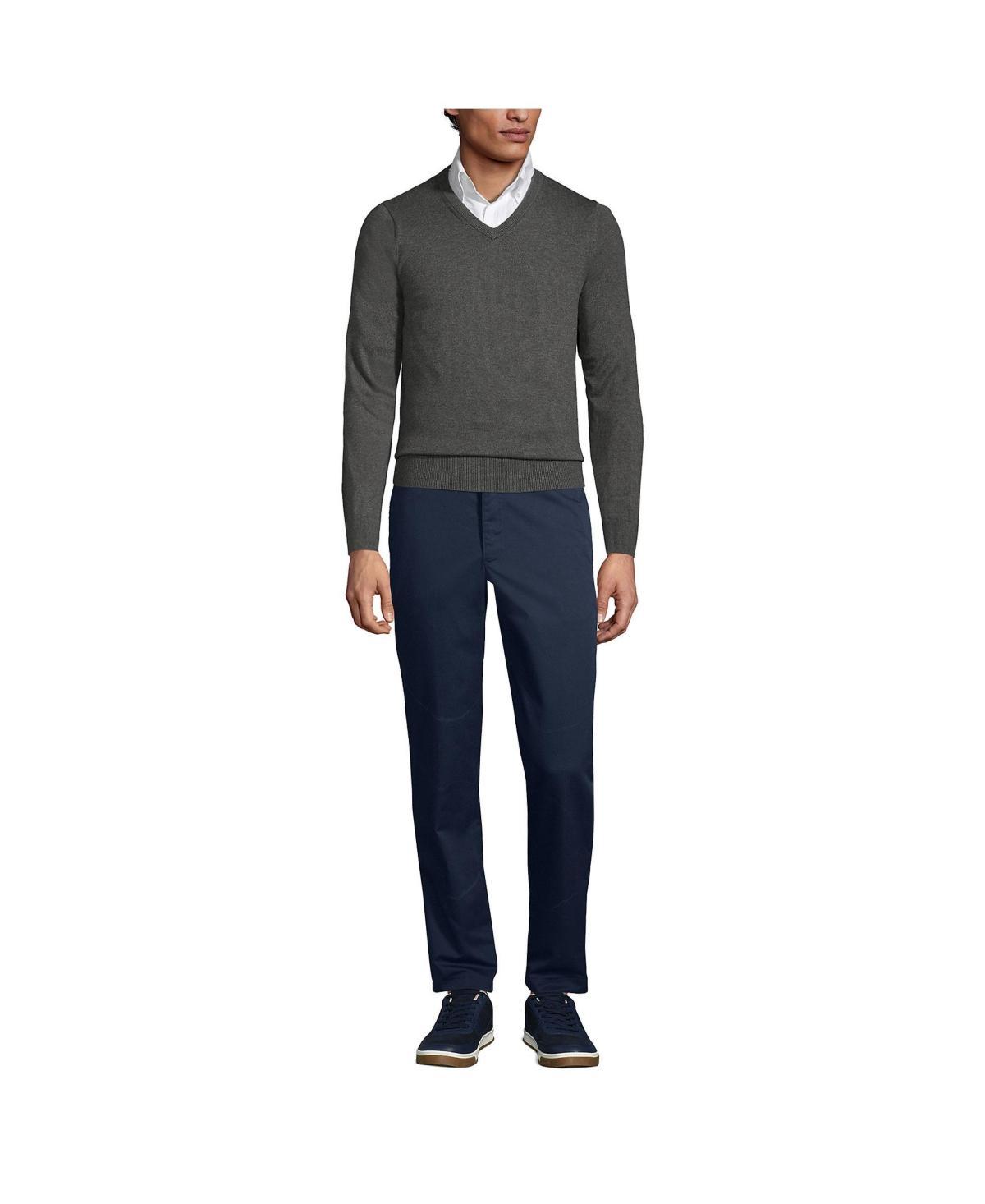 Lands End Mens School Uniform Cotton Modal Fine Gauge V-neck Sweater Product Image