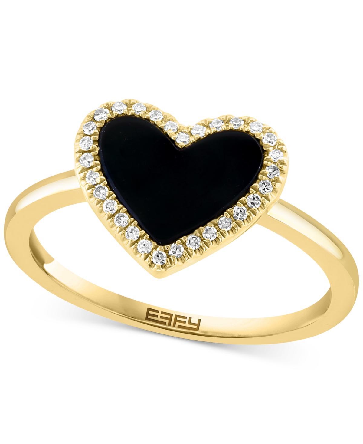 Effy Onyx & Diamond (1/10 ct. t.w.) Heart Halo Ring in 14k Gold Product Image