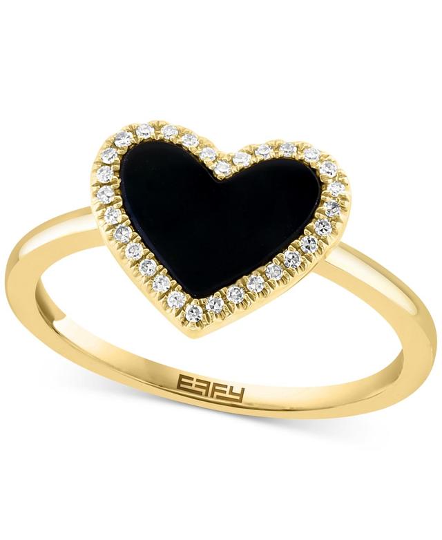 Effy Onyx & Diamond (1/10 ct. t.w.) Heart Halo Ring in 14k Gold Product Image