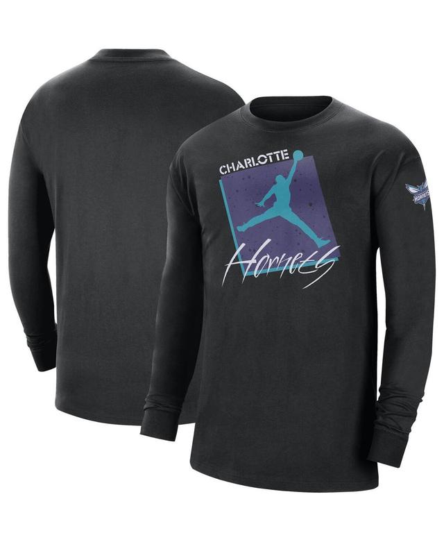 Mens Jordan Black Charlotte Hornets Courtside Max 90 Vintage-Like Wash Statement Edition Long Sleeve T-shirt Product Image