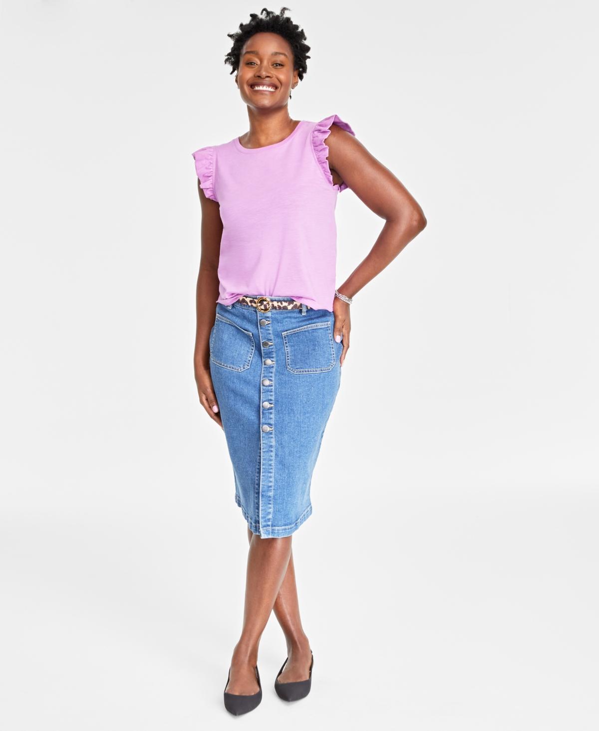 On 34th Womens Flutter-Sleeve Crewneck T-Shirt, Created for Macys Product Image