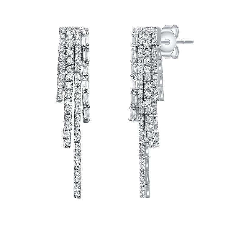 Sterling Silver Cubic Zirconia Graduated Fringe Dangle Earrings, Womens Product Image