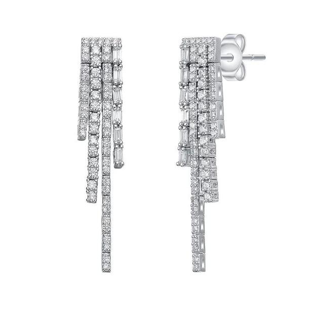 Sterling Silver Cubic Zirconia Graduated Fringe Dangle Earrings, Womens Product Image