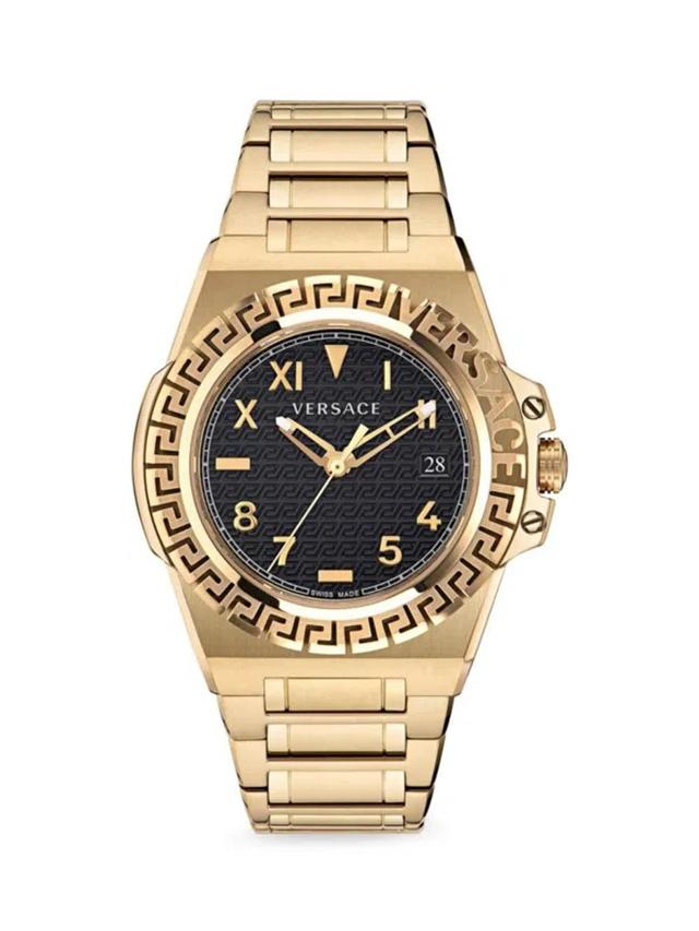 Men's Greca Reaction 44mm Ip Goldtone Stainless Steel Bracelet Watch In Black Product Image