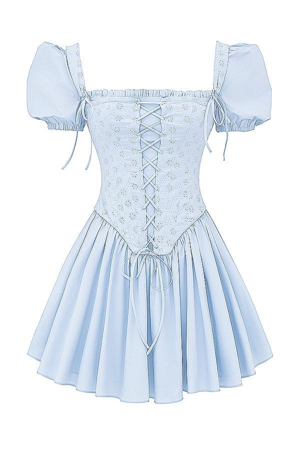 Maribel Soft Blue Broderie Corset Mini Dress Product Image