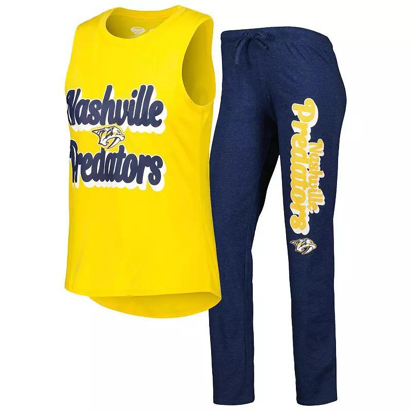 Womens Concepts Sport Gold/Heather Navy Nashville Predators Meter Muscle Tank Top & Pants Sleep Set Pdt Blue Product Image