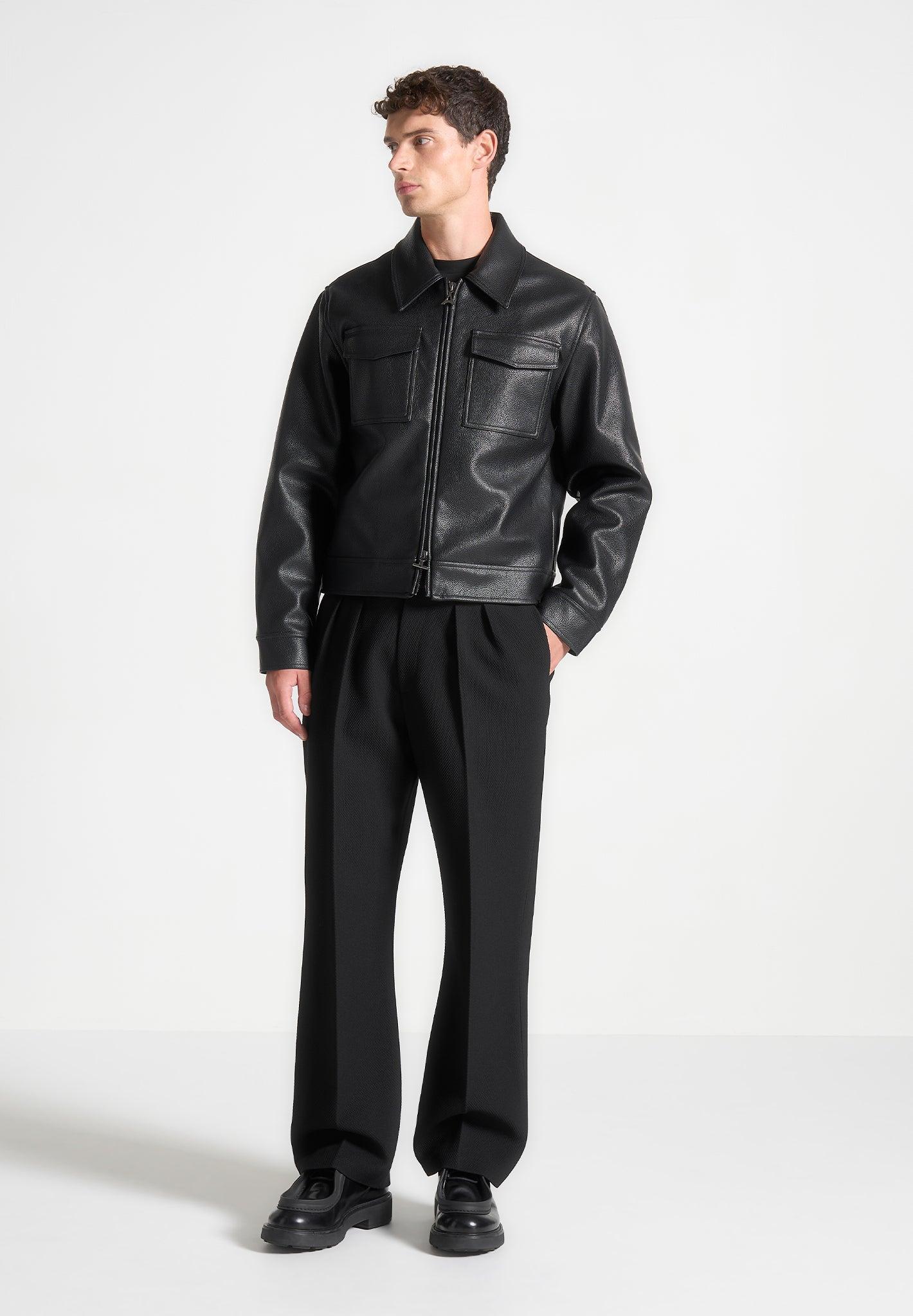 Grained Leather Jacket - Black Male Product Image