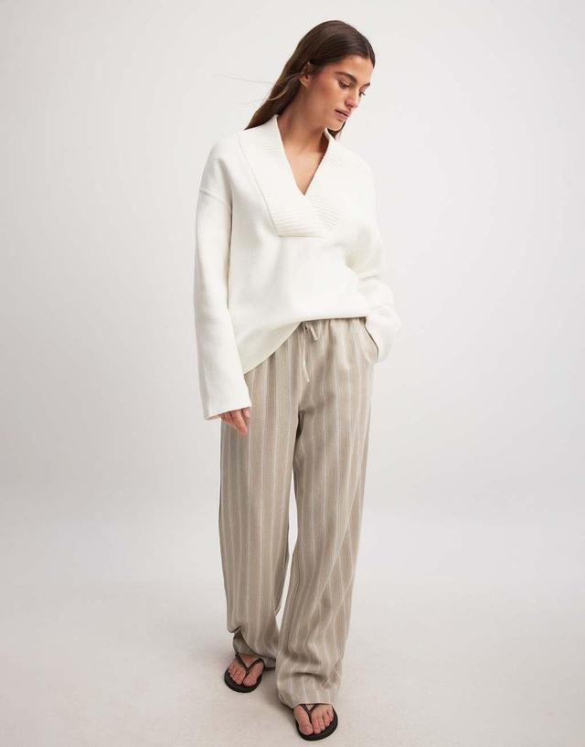 NA-KD pants in beige stripe Product Image