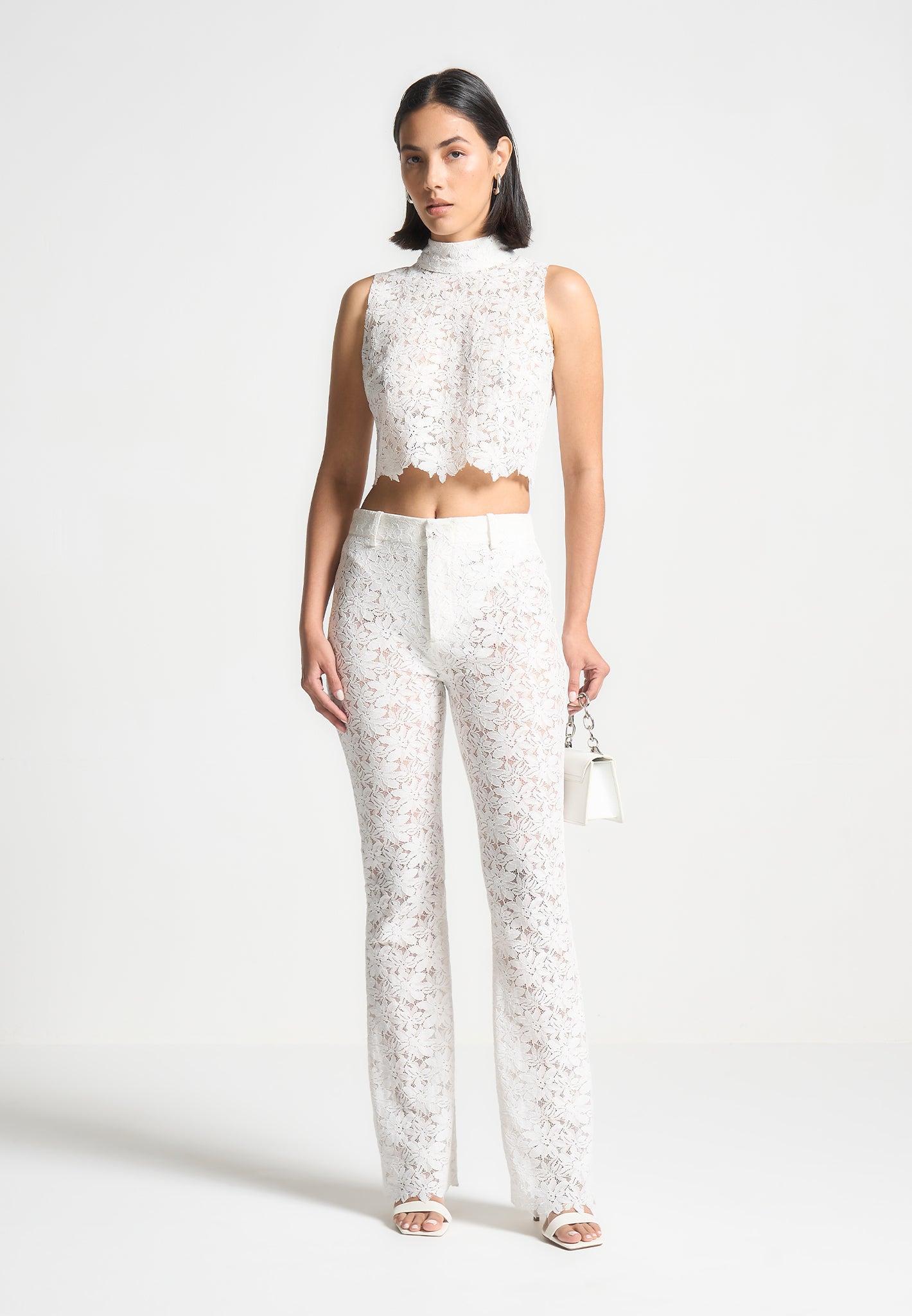 Lace Fit and Flare Trousers - White Female product image