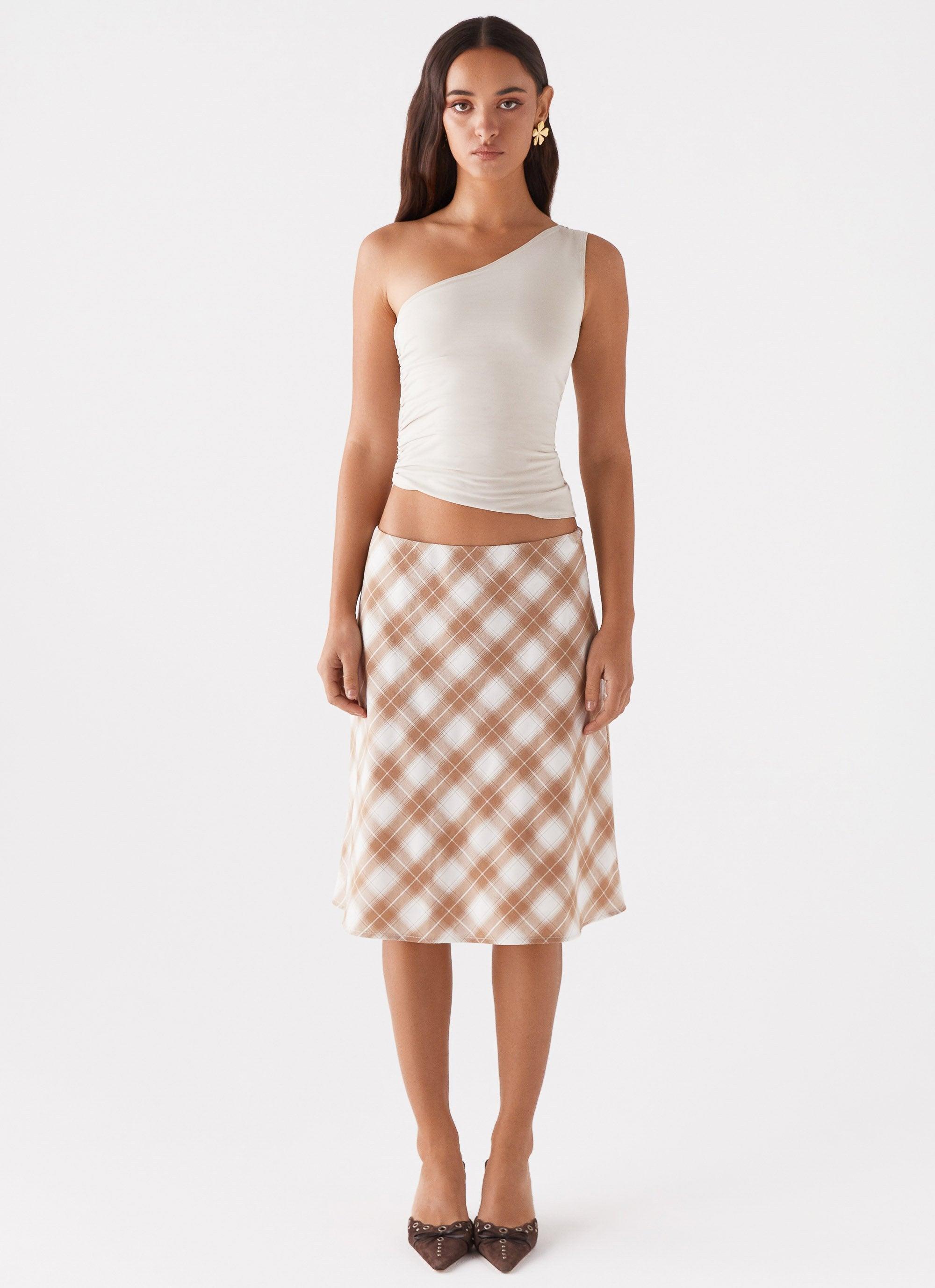 Andie Midi Skirt - Brown/White Plaid Product Image