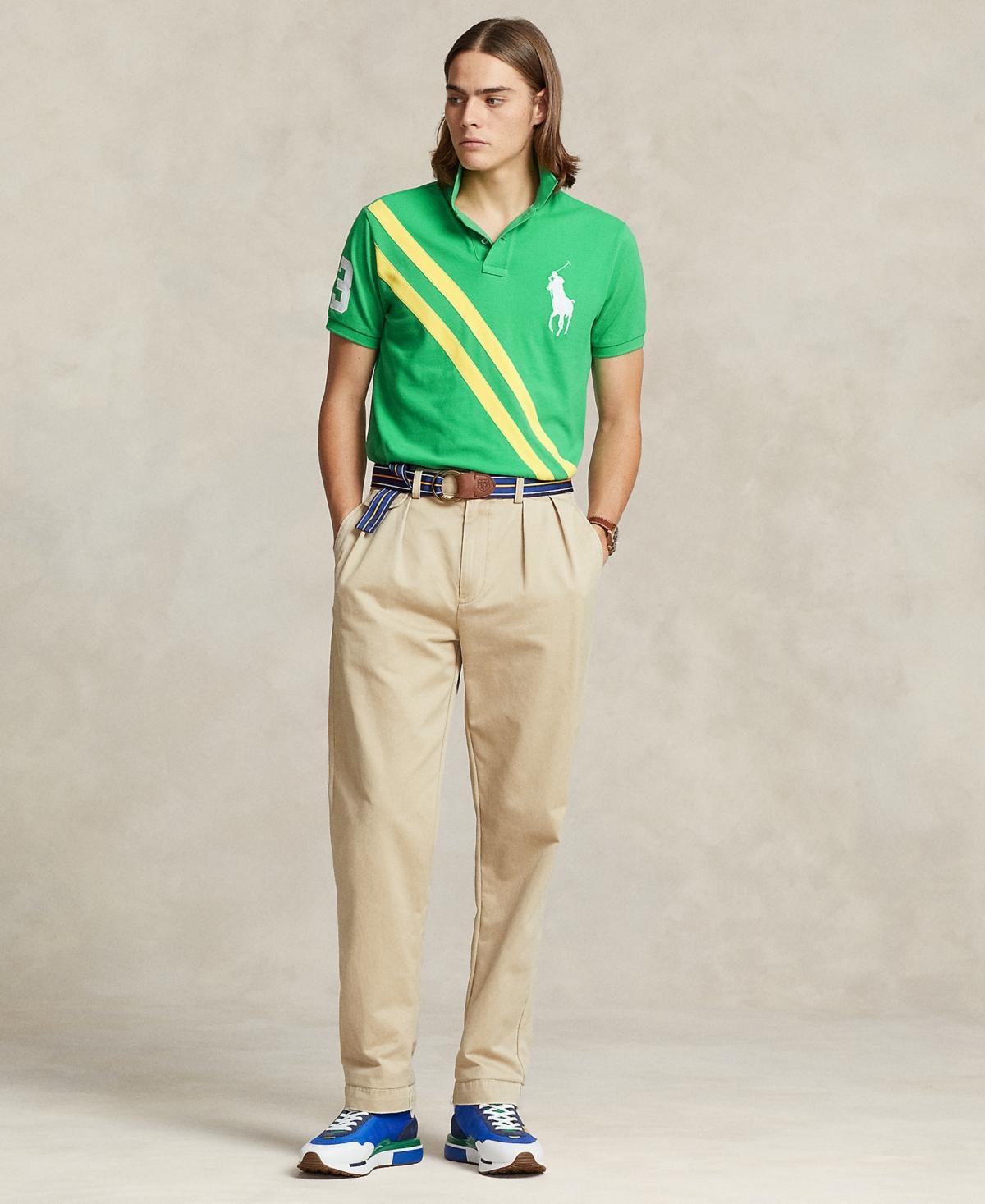 Men's Custom Slim Fit Big Pony Mesh Polo Shirt In Tiller Green,oasis Yellow Product Image