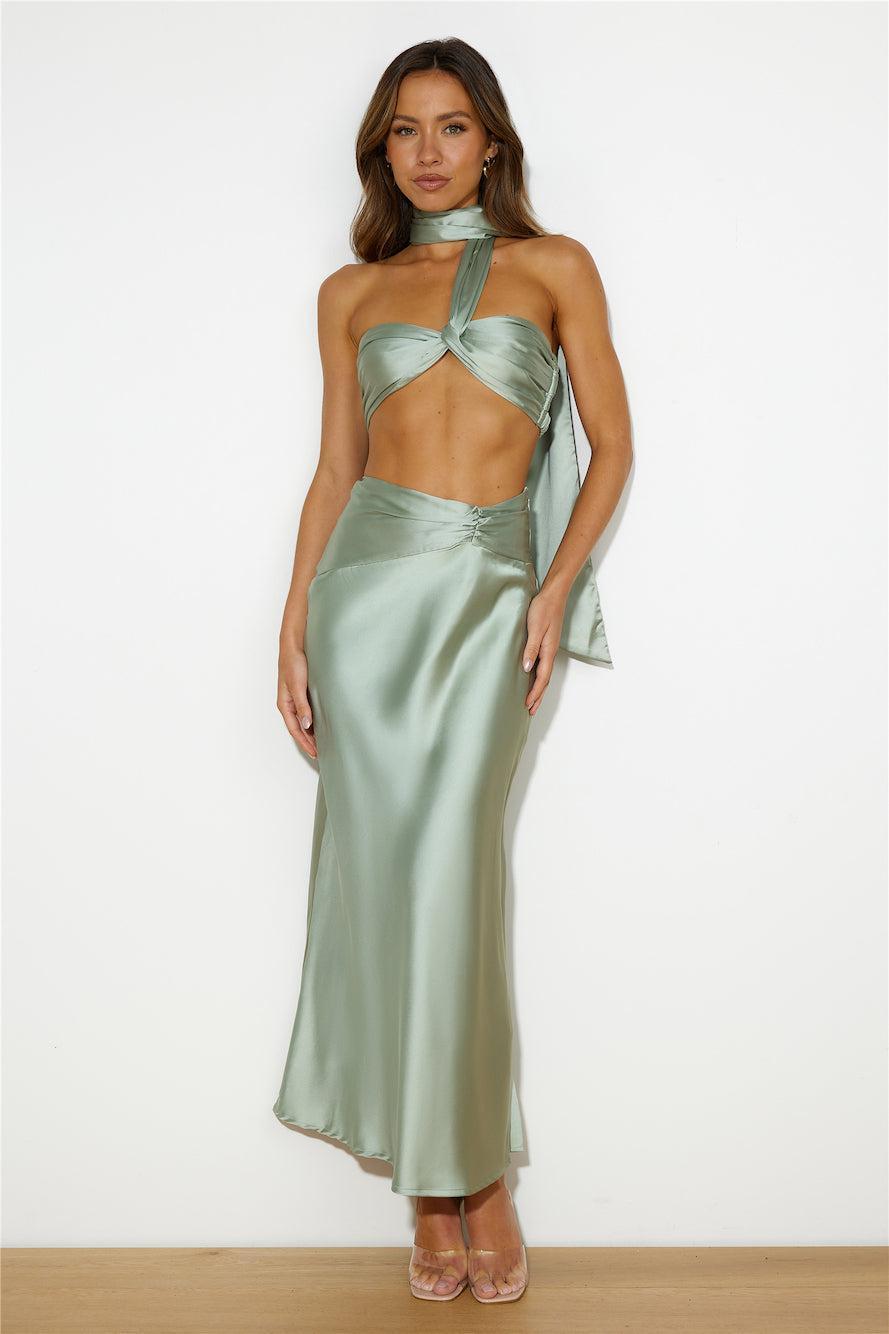 Ideal Vision Satin Maxi Skirt Sage  Product Image