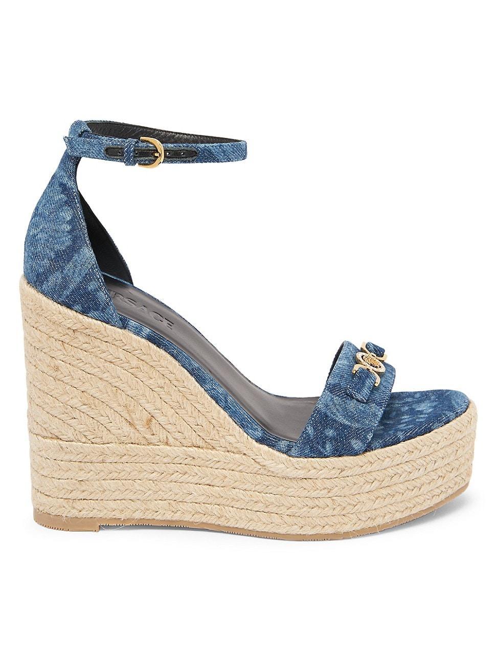 Versace Womens Ankle Strap Espadrille Platform Wedge Sandals Product Image