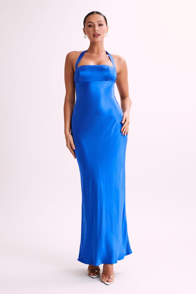 Sabra Satin Halter Maxi Dress - Periwinkle Product Image