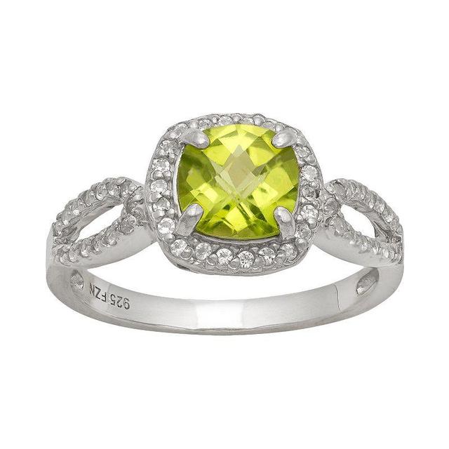 Sterling Silver Peridot and Lab-Created White Sapphire Halo Ring, Womens Green Product Image