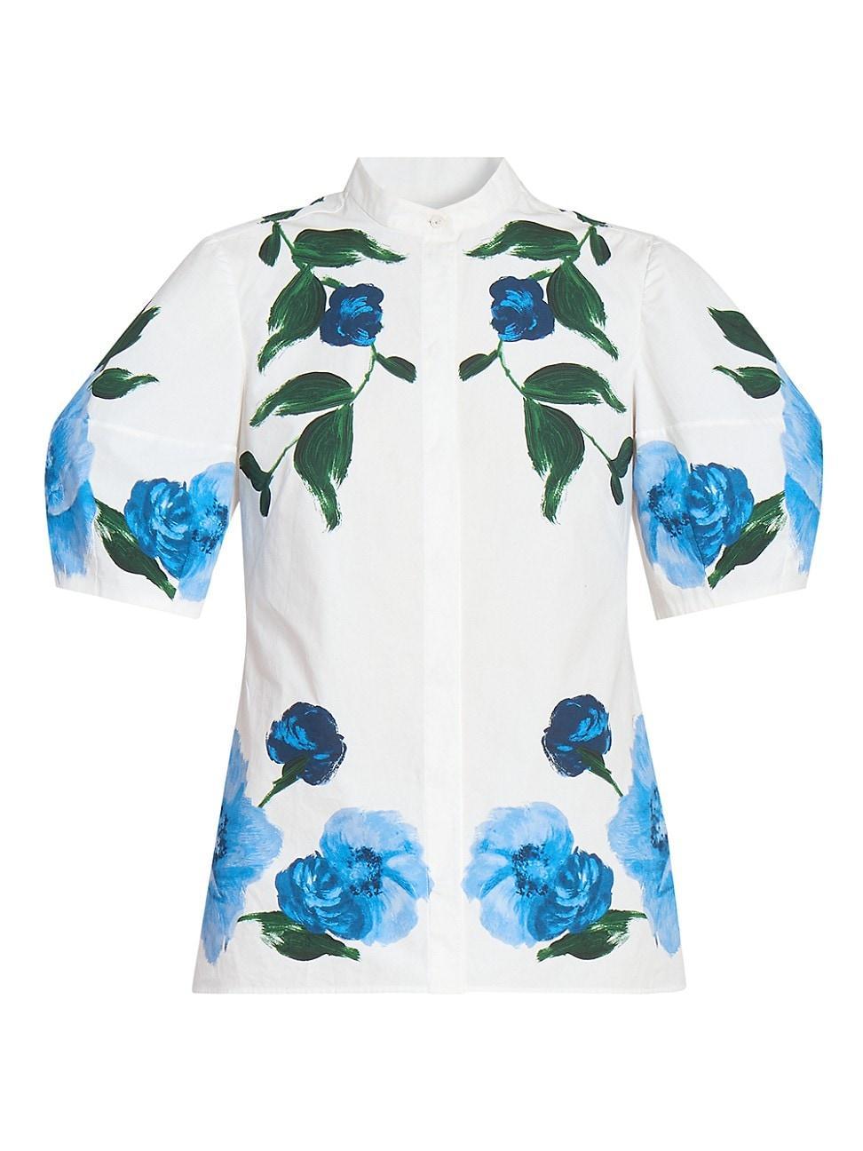 Womens Floral Puff-Sleeve Blouse Product Image