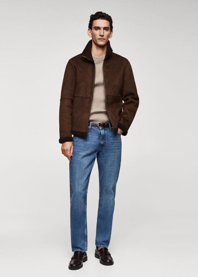 Mango Mens Shearling-Lined Leather-Effect Jacket Product Image