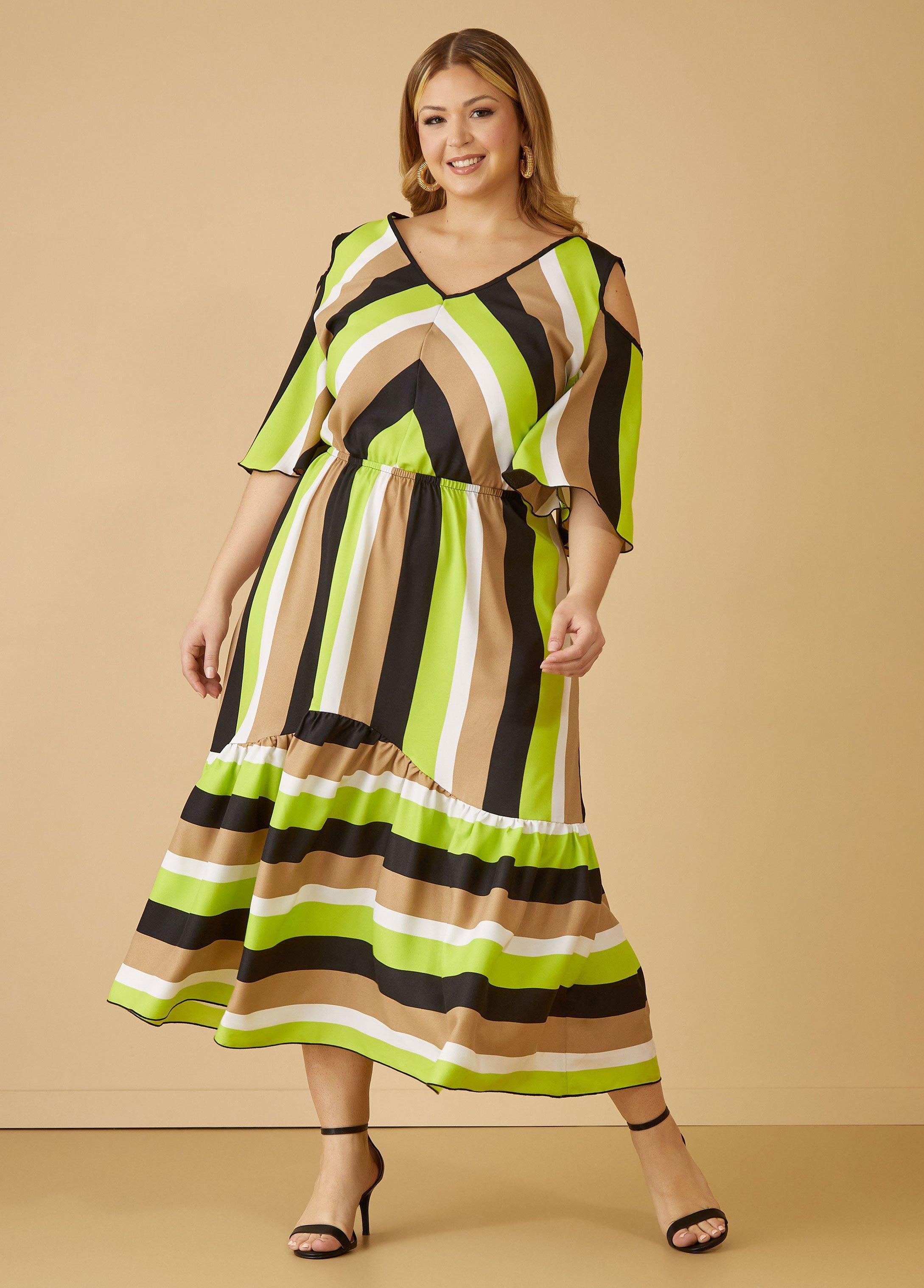 Cold Shoulder Striped Midaxi Dress Product Image