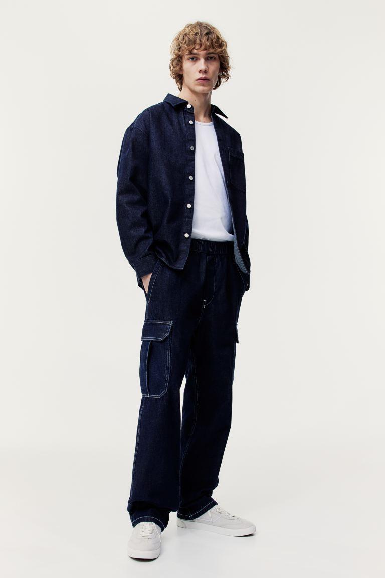 Loose Cargo Denim Joggers Product Image