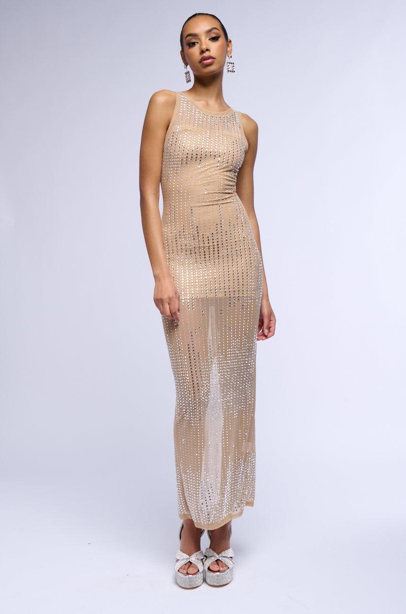 GLITZ AND GLAM RHINESTONE MESH MAXI DRESS Product Image