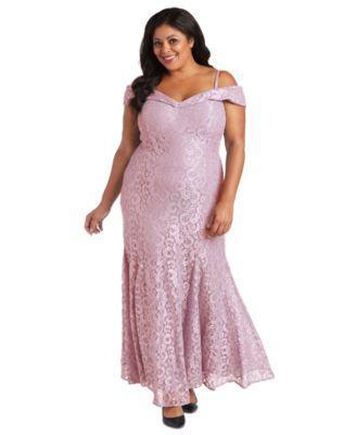 Plus Size Off-The-Shoulder Lace Gown Product Image