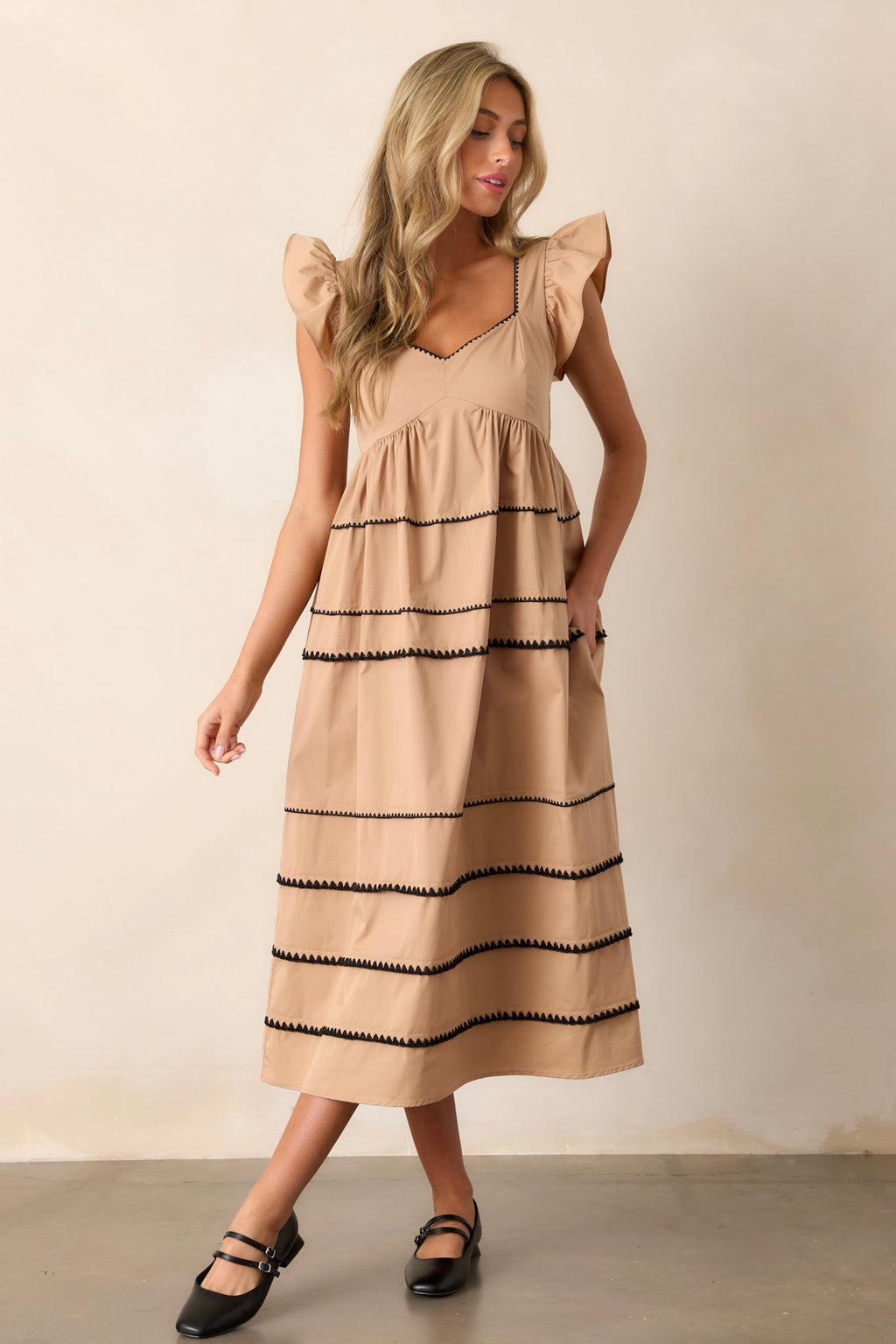 Can't Live Without Tan Stripe Tiered Midi Dress Product Image