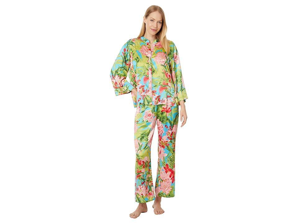 N by Natori Enchanted Peony - Satin PJ Set (Aqua ) Women's Pajama Sets Product Image