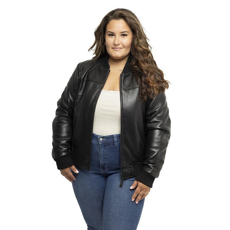 Plus Size Whet Blu New Zealand Lamb Leather Bomber Jacket, Womens product image