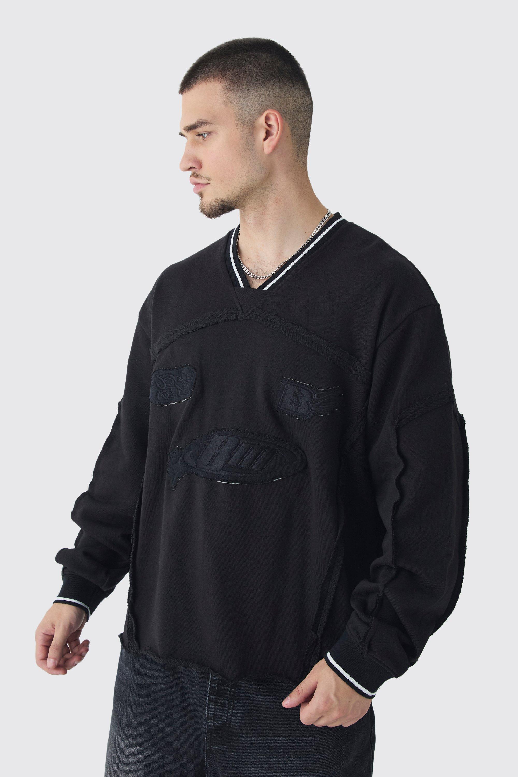 Tall Oversized Boxy Embroidered Sports Rib Sweatshirt | boohooMAN USA Product Image