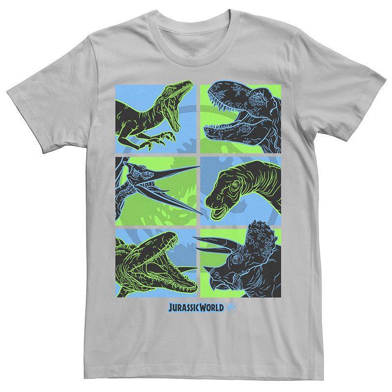 Mens Jurassic World Two Dino Faces Comic Pop Tee Kelly Grey Product Image