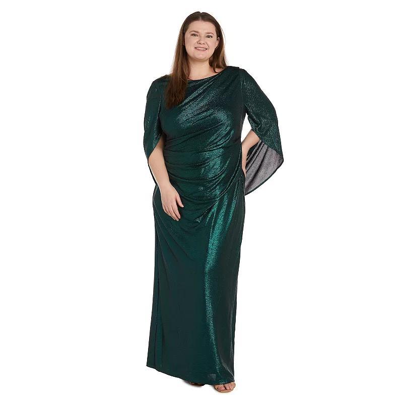 Plus Size R&M Richards Shimmery Back Cowl High Neck Maxi Evening Gown Dress, Womens Green Product Image