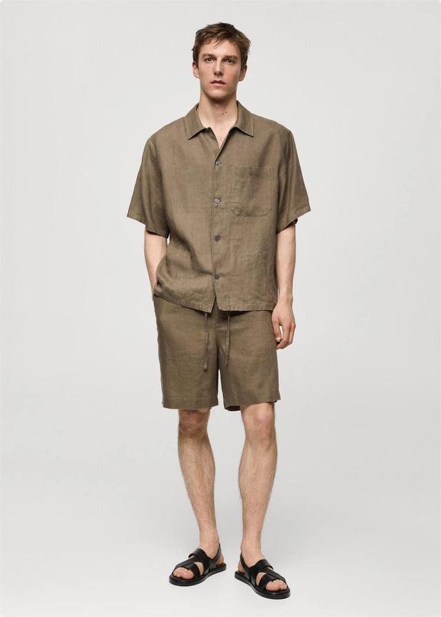 MANGO MAN - 100% linen bermuda shorts with drawstring khakiMen Product Image